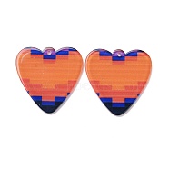 Transparent Printed Acrylic Pendants, Heart with Tartan Pattern, Orange, 40x40x3mm, Hole: 1.8mm(FIND-E020-03)