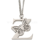 201 Stainless Steel Necklaces, Letter Z, 23.74 inch(60.3cm) p: 31.5x29x1.3mm(NJEW-Q336-01Z-P)