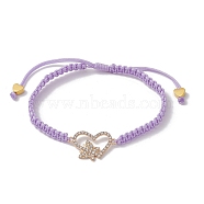 Alloy Rhinestone Heart Link Bracelet, Nylon Thread Braided Adjustable Bracelet, Lilac, Inner Diameter: 2-1/8~3-3/8 inch(5.5~8.6cm)(BJEW-JB10002-02)