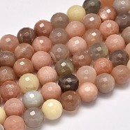 Grade AA Natural Multi-Moonstone Faceted Round Beads Strands, 8mm, Hole: 1mm, about 48pcs/strand, 15.5 inch(G-M296-07-8mm)