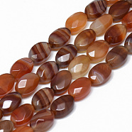 Natural Red Agate Bead Strands, Faceted, Dyed, Oval, 12x8x5~6mm, Hole: 1mm, about 17pcs/strand, 7.8 inch(G-T070-8x12mm-04)