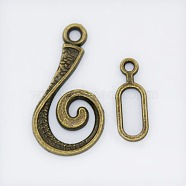 Alloy Hook and Eye Clasps, Cadmium Free & Lead Free, Antique Bronze Color, 13.5x25.5x1.5mm 6x16.5x1mm, hole: 2mm, Bar: 6mm wide, 16.5mm long, 1mm thick, hole: 2mm(X-PALLOY-DK-2008-AB)