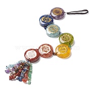 Natural Gemstone Chakra Hanging Pendant Decorations, with Nylon Cord, Flat Round & Chips, 445mm(HJEW-P006-A01)