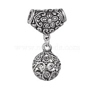 Tibetan Style Alloy European Dangle Charms, Large Hole Pendants, Round Bell, Antique Silver, 45mm, Hole: 5.5x5mm, Tube Bails: 20.5x24.5x11mm, Round: 24x18mm(TIBEP-L006-072AS)