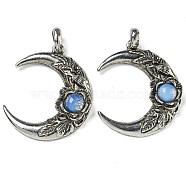 Opalite Pendants, Alloy Flower Crescent Moon Charms, Antique Silver, 43.5x35.5x8.5mm, Hole: 8x7mm(G-P547-04AS-01)