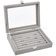 Velvet Jewelry Presentation Boxes, with Glass Window and Iron Findings, for Jewelry Organizer Storage Case, Rectangle, Dark Gray, 20.4x15.3x4.5cm(CON-WH0087-18)