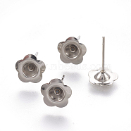 Tarnish Resistant 304 Stainless Steel Ear Stud Findings, 5-Petal, Flower, Stainless Steel Color, 13mm, Flower: 8x2mm, Tray: 3mm, Pin: 0.7mm(X-STAS-G187-10P)