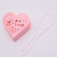 Paper Candy Boxes, with Ribbon, Bakery Box, Baby Shower Gift Box, hEART, Pink, 9.5x9.5x3cm(CON-WH0079-58B)