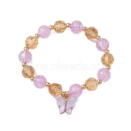 10mm Round Imitation Austrian Crystal & Crackle Acrylic Beaded Stretch Bracelets, Butterfly Alloy Acrylic Charm Bracelets for Women, Orchid, Inner Diameter: 1-7/8 inch(4.8cm)(BJEW-JB10556-02)