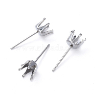 304 Stainless Steel Post Stud Earring Settings, Prong Earring Setting, Stainless Steel Color, 6mm, Pin: 0.6mm, Tray: 4mm(STAS-E466-20P)