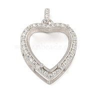 925 Sterling Silver Pendant Cabochon Settings, Prong Settings, with Cubic Zirconia, Rhinestone Claw Settings, Prong Settings, Heart, Real Platinum Plated, 21x18x10mm, Tray: 4x2mm(STER-B005-21P)