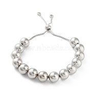 Adjustable Brass Round Beaded Slider Bracelets, with Box Chains, Platinum, Inner Diameter: 2-1/8~3-7/8 inch(5.3~9.8cm)(BJEW-D039-31D-P)