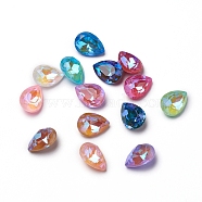 Glass Rhinestone Cabochons, Mocha Fluorescent Style,  Pointed Back, Faceted, Teardrop, Mixed Color, 14x10x6mm(RGLA-L024-E01-MI)