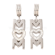 Mother's Day 304 Stainless Steel MOM European Dangle Charms, Polymer Clay Rhinestone Heart Large Hole Pendant, Stainless Steel Color, 27.5mm, Hole: 4.5mm, Pendant: 18x8x2mm(STAS-B070-06P)