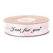 Polyester Grosgrain Ribbons, with Word Just For You, for Gifts Wrapping Party, Lavender Blush, 1 inch(25mm), 45m/Roll(SRIB-H039-B03)