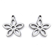 304 Stainless Steel Pendants, Laser Cut, Flower, Stainless Steel Color, 16x15x1mm, Hole: 1.2mm(X-STAS-N092-99)
