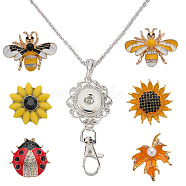 DIY Interchangeable Flower & Bee Office Lanyard ID Badge Holder Necklace Making Kit, Including Alloy Jewelry Snap Buttons & Snap Keychain Making, 304 Stainless Steel Cable Chains Necklaces, Mixed Color, 11Pcs/box(DIY-SC0022-01)