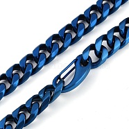 Ion Plating(IP) 304 Stainless Steel Cuban Link Chain Necklaces for Men, Blue, 23.70 inch(60.2cm)(NJEW-B116-07BL)