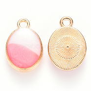 Alloy Enamel Charms, Oval, Light Gold, Pink, 15x10x3mm, Hole: 1.6mm(ENAM-S121-055)