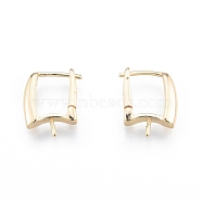 Ion Plating(IP) Brass Hoop Earring Findings with Latch Back Closure, for Half Drilled Beads, Rectangle, Real 18K Gold Plated, 16x13x3mm, Pin: 0.8mm(KK-C006-28G)