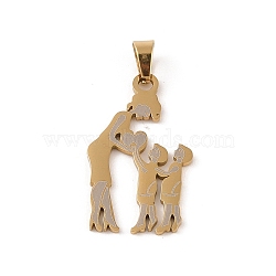 Mother's Day Ion Plating(IP) 304 Stainless Steel Pendants, Laser Cut, Mother and Two Son Charm, Real 18K Gold Plated, 32x19x1mm, Hole: 6x4mm(STAS-U002-09G)