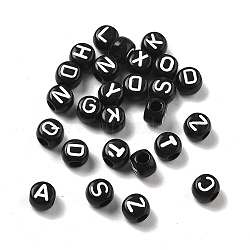 Opaque Acrylic Beads, Large Hole Beads, Square with Letter A~Z, Black, 6x5mm, Hole: 3mm, about 3700pcs(OACR-D282-01B)