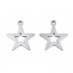 201 Stainless Steel Pendants, Laser Cut, Star, Stainless Steel Color, 20x18x0.9mm, Hole: 1.8mm(STAS-S081-058)