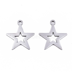 Non-Tarnish 201 Stainless Steel Pendants, Laser Cut, Star, Stainless Steel Color, 20x18x0.9mm, Hole: 1.8mm(STAS-S081-058)