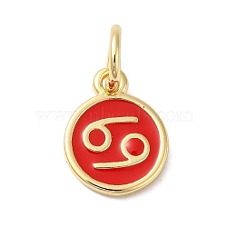 Real 18K Gold Plated Brass Enamel Charms, with Jump Ring, Long-Lasting Plated, Lead Free & Cadmium Free, Flat Round with Cancer Charms, Red, 10x8x1mm, Hole: 4mm(KK-L216-001G-B03)