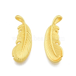 Alloy Pendants, Feather Charms, Matte Gold Color, 23x9x5mm, Hole: 3.5x2.5mm(FIND-A017-41MG)