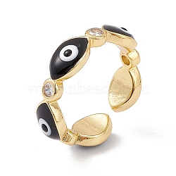 Enamel Evil Eye & Clear Cubic Zirconia Open Cuff Ring, Real 18K Gold Plated Brass Jewelry for Women, Lead Free & Cadmium Free, Bisque, US Size 6 1/4(16.7mm)(RJEW-I086-02G-04)