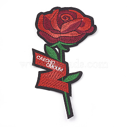 Computerized Embroidery Cloth Iron On/Sew On Patches, Costume Accessories, Appliques, Flower with Word, Dark Red, 175x86x1.5mm(X-AJEW-S069-099)