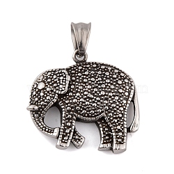 304 Stainless Steel Pendants, Elephant Charm, Antique Silver, 31x33x5.5mm, Hole: 8.5x4.5mm(STAS-K283-16AS)