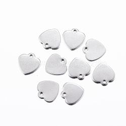 Tarnish Resistant 201 Stainless Steel Stamping Blank Tag Pendants, Heart, Stainless Steel Color, 9.5x9.5x0.8mm, Hole: 1.4mm(STAS-H376-26)