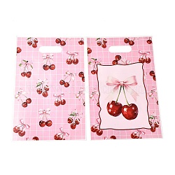 50Pcs 2 Styles Cherry Printed Plastic Gift Storage Tote Bags, Party Favor Bags with Die-Cut Handles, Rectangle, Pink, 25x16.5x0.01cm, about 25pcs/style(PL-CBAAD12-01)
