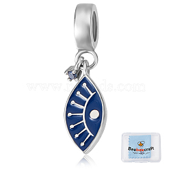 Beebeecraft 1Pc 925 Sterling Silver Evil Eye European Dangle Charms, with Enamel, Large Hole Pendants, with 2Pcs Suede Fabric Square Silver Polishing Cloth, Platinum, 23mm, Evil Eye: 14.5x4.5x1.5mm, Hole: 4.4mm(FIND-BBC0002-91)