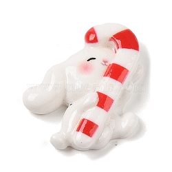 Christmas Rabbit Theme Opaque Resin Decoden Cabochons, Candy Cane, 24x23x6mm(RESI-S397-01A)