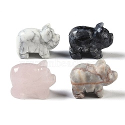 Natural Mixed Gemstone Carved Pig Figurines, for Home Office Desktop Feng Shui Ornament, 28~30.5x14~15x20.5~22mm(DJEW-M015-03)