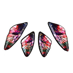 Transparent Resin Wing Pendants Set, with Gold Foil, Butterfly Wing Charms, FireBrick, 29.5~39.5x14.5x2.5mm, Hole: 0.8mm, 2 pairs/set(RESI-TAC0021-01C)