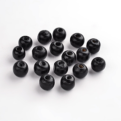 Natural Wood Beads, Round, Dyed, Black, 9x10mm, Hole: 3.5mm, about 3000pcs/1000g(W02KQ0J1)