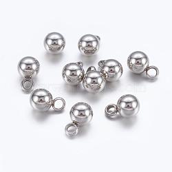 304 Stainless Steel Pendants, Round, Stainless Steel Color, 7.5x5mm, Hole: 1.8mm(STAS-E037-1)