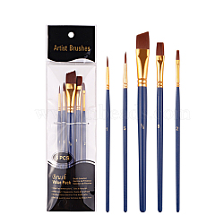 Painting Brush Set, Nylon Brush Head with Wooden Handle and Gold Plated Aluminium Tube, for Watercolor Painting Artist Professional Painting, Midnight Blue, 18~20.2cm, 5pcs/set(DRAW-PW0001-035A)