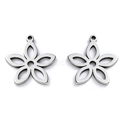 304 Stainless Steel Pendants, Laser Cut, Flower, Stainless Steel Color, 16x15x1mm, Hole: 1.2mm(X-STAS-N092-99)