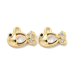 Brass Micro Pave Clear Cubic Zirconia Charms, Fish, Golden, 7x10x2.5mm, Hole: 1mm(KK-Z044-30G)