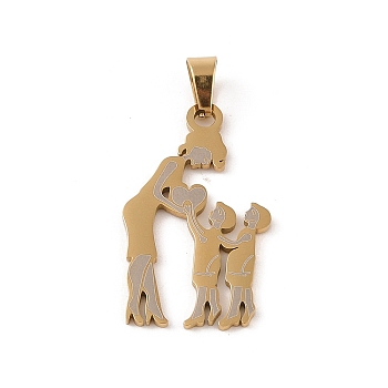 Mother's Day Ion Plating(IP) 304 Stainless Steel Pendants, Laser Cut, Mother and Two Son Charm, Real 18K Gold Plated, 32x19x1mm, Hole: 6x4mm