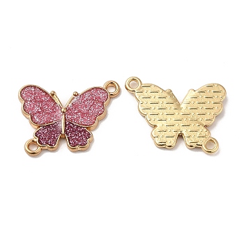 Rack Plating Alloy Enamel Connector Charms, Butterfly Links with Glitter Powder, Long-Lasting Plated, Cadmium Free & Nickel Free & Lead Free, Golden, Indian Red, 14x19.5x2mm, Hole: 1.3mm