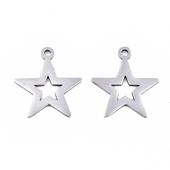 201 Stainless Steel Pendants, Laser Cut, Star, Stainless Steel Color, 20x18x0.9mm, Hole: 1.8mm