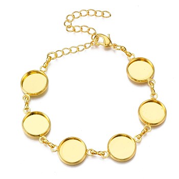 Brass Bracelet Making, Flat Round, Golden, Tray: 12mm, 6-3/4 inch(170mm)