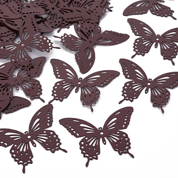 Spray Painted 430 Stainless Steel Filigree Joiners Links, Etched Metal Embellishments, Butterfly, Rosy Brown, 35x44x0.4mm, Hole: 1~1.6mm