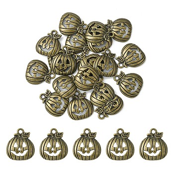 20Pcs Tibetan Style Halloween Pumpkin Jack-O'-Lantern Alloy Pendants, Lead Free & Cadmium Free, Antique Bronze, 18x16x3mm, Hole: 1.8mm